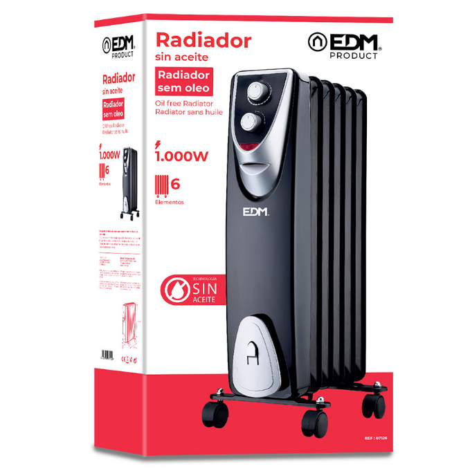 RADIADOR SIN ACEITE 400 / 600 / 1000 W CON 6 ELEMENTOS MODELO BLACK EDITION