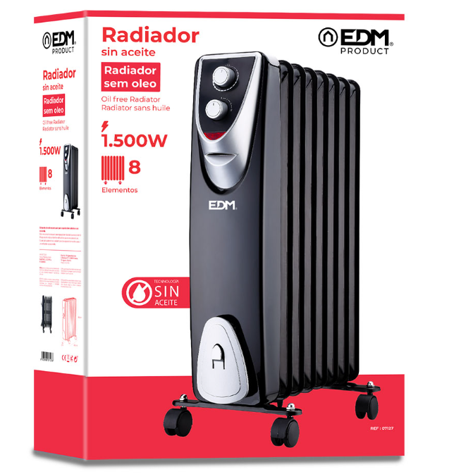 RADIADOR SIN ACEITE 500 / 1000 / 1500 W CON 8 ELEMENTOS MODELO BLACK EDITION