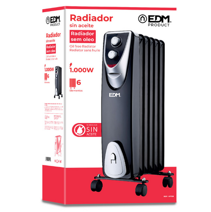 RADIADOR SIN ACEITE 400 / 600 / 1000 W CON 6 ELEMENTOS MODELO BLACK EDITION