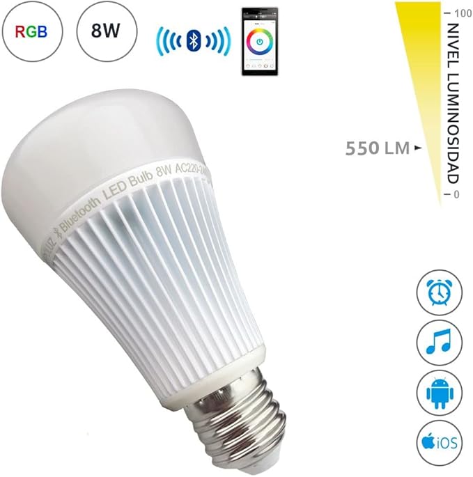 Bombilla LED Inteligente RGB 8W con Bluetooth – 550LM Regulable desde App