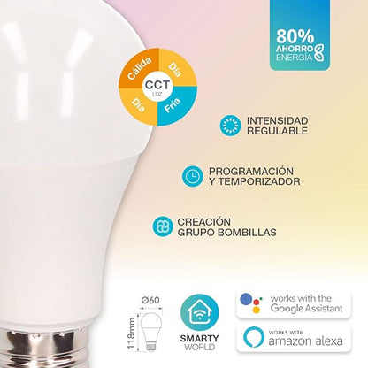 Bombilla LED Inteligente WiFi + Bluetooth E14 GSC CCT Regulable Compatible Alexa y Google.