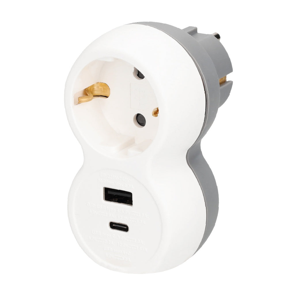Ladrón Simple Schuko con USB Tipo A y Tipo C – Carga Rápida 5V/3A