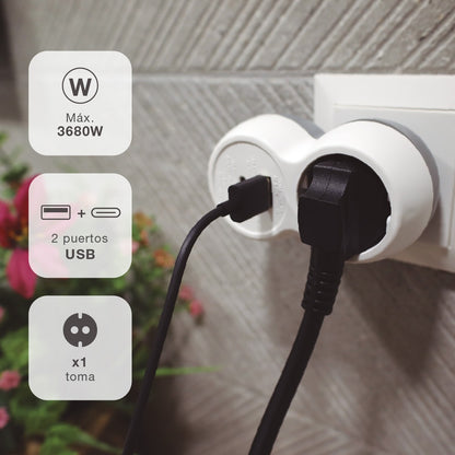 Ladrón Simple Schuko con USB Tipo A y Tipo C – Carga Rápida 5V/3A