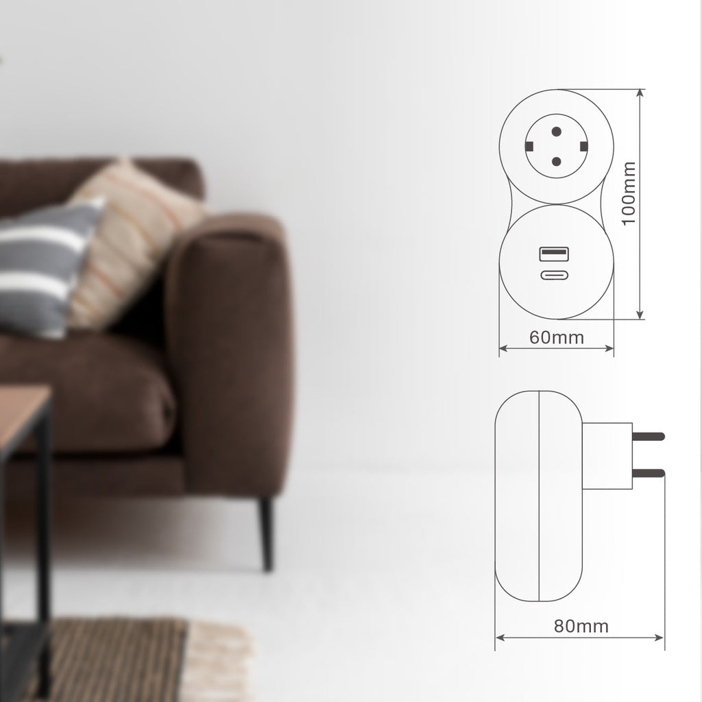 Ladrón Simple Schuko con USB Tipo A y Tipo C – Carga Rápida 5V/3A