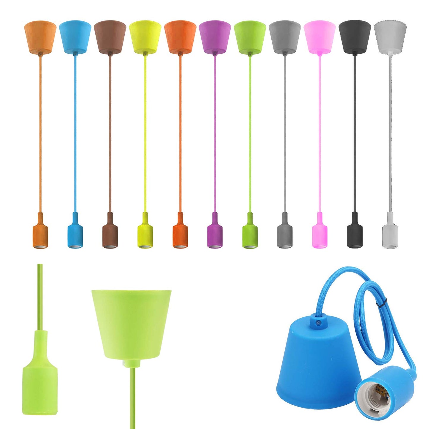 Portalámparas de Silicona de colores con Cabeza EDM | Lámpara Colgante